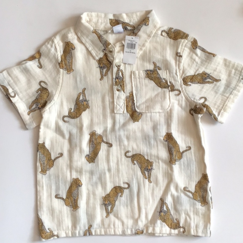 Old Navy White and Brown Polo with Leopard Print